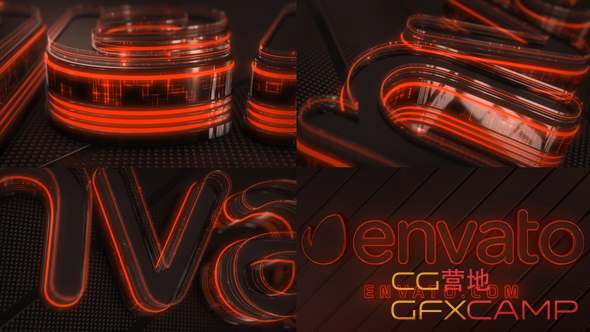 AE模板 三维霓虹灯Logo文字动画 Neon Logo Reveal Element 3D 龋齿一号GFXCamp