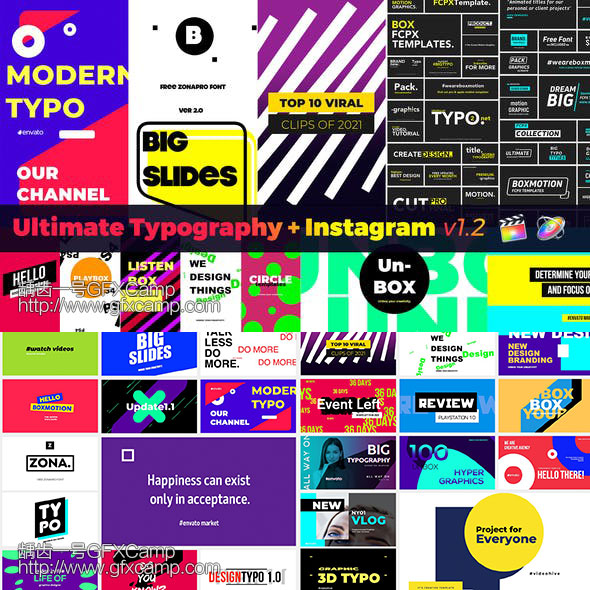 Fcpx插件 1组文字标题字幕条排版竖屏图形背景动画预设 龋齿一号gfxcamp