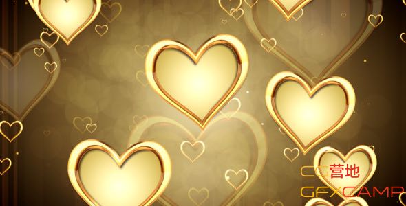 金色心形上升大屏幕視頻素材 videohive – golden hearts