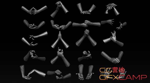 三维打印手势3d模型 Cubebrush 3d Printable Female Hands 20 Poses Pack V1 Objztlstl格式 龋齿一号gfxcamp