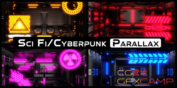 Blender科幻室内环境场景模型预设插件 Sci Fi – Cyberpunk Parallax Rooms – One Click ...